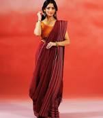 Maroon stripes handloom khadi saree