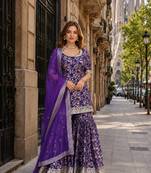 purple viscose readymade suit with embroidery & zari Sequin work