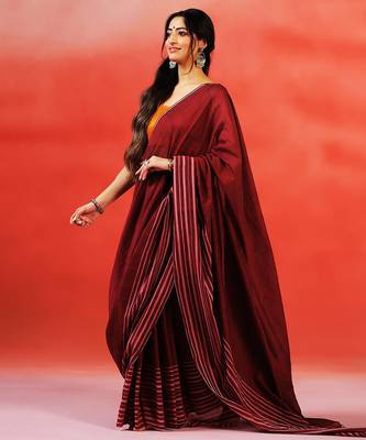 Maroon stripes handloom khadi saree 2