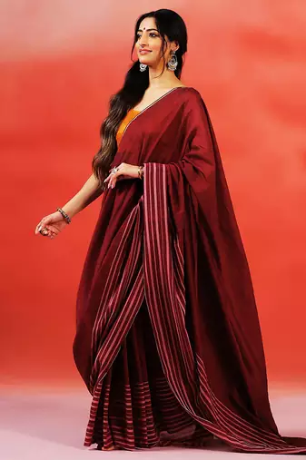 Maroon stripes handloom khadi saree