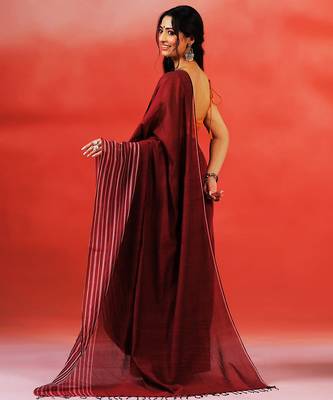 Maroon stripes handloom khadi saree 3