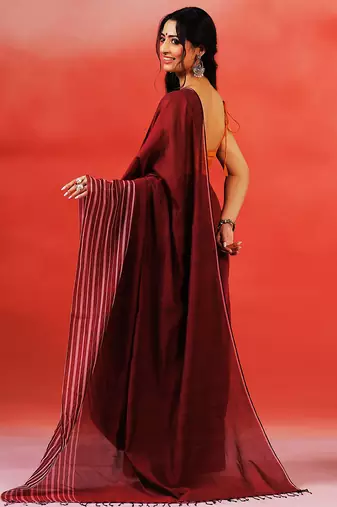 Maroon stripes handloom khadi saree