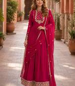 pink faux georgette readymade anarkali suit with embroidery & sequence work