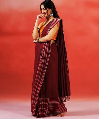 Maroon stripes handloom khadi saree 4