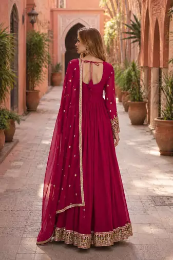 pink faux georgette readymade anarkali suit with embroidery & Sequin work