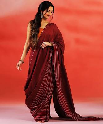 Maroon stripes handloom khadi saree 5