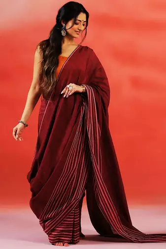 Maroon stripes handloom khadi saree