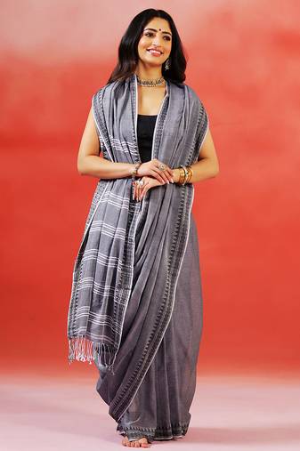 Charcoal grey handloom khadi saree