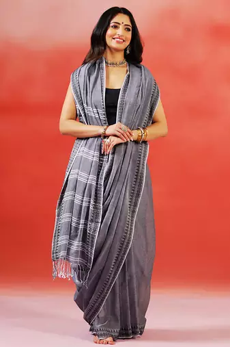 Charcoal grey handloom khadi saree