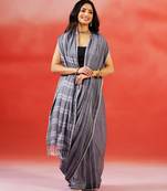 Charcoal grey handloom khadi saree