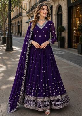 purple faux georgette readymade anarkali suit with embroidery & Sequin work 1