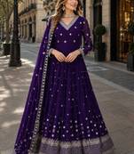 purple faux georgette readymade anarkali suit with embroidery & Sequin work