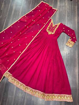 pink faux georgette readymade anarkali suit with embroidery & sequence work 3