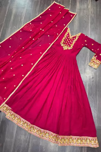 pink faux georgette readymade anarkali suit with embroidery & Sequin work