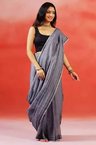 Charcoal grey handloom khadi saree
