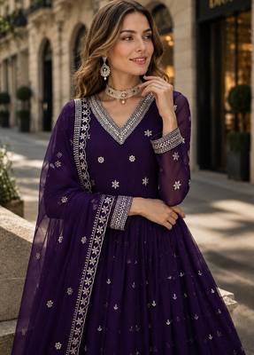 purple faux georgette readymade anarkali suit with embroidery & Sequin work 2