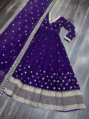 purple faux georgette readymade anarkali suit with embroidery & Sequin work 3