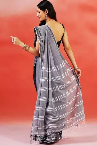 Charcoal grey handloom khadi saree