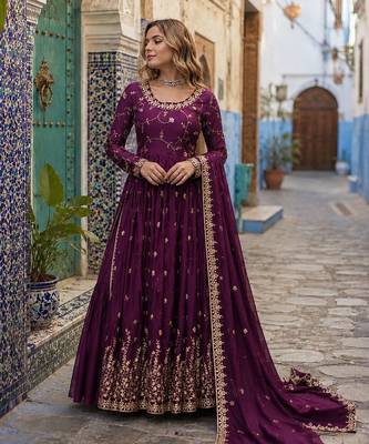 maroon chinon readymade suit with embroidery & Sequin work 1