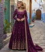 maroon chinon readymade suit with embroidery & Sequin work
