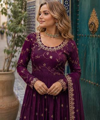 maroon chinon readymade suit with embroidery & Sequin work 2