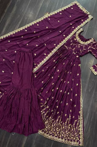 maroon chinon readymade suit with embroidery & Sequin work