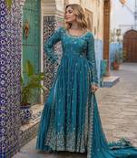 blue chinon readymade suit with embroidery & Sequin work