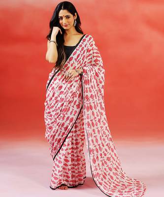 Ivory pink printed handloom khadi saree 5
