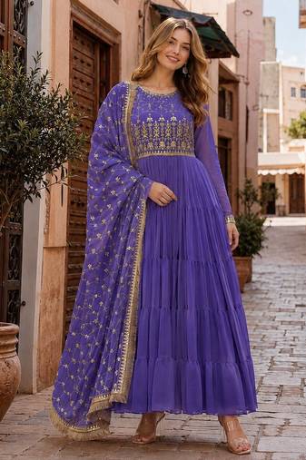 lavender georgette readymade anarkali suit with embroidery & Sequin work