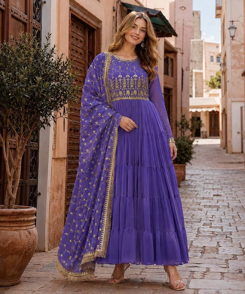 lavender georgette readymade anarkali suit with embroidery & Sequin work