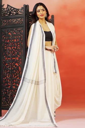 Ivory handloom khadi saree