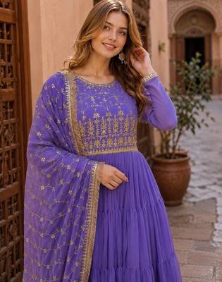 lavender georgette readymade anarkali suit with embroidery & Sequin work 2