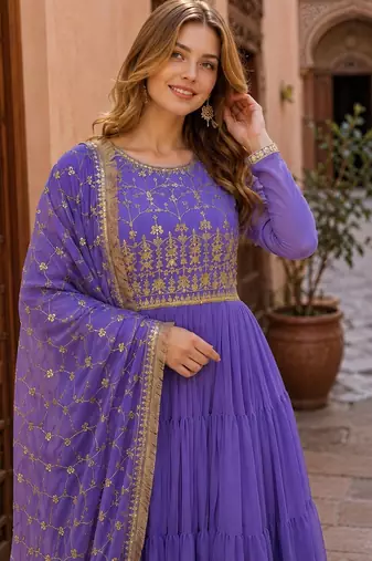 lavender georgette readymade anarkali suit with embroidery & Sequin work