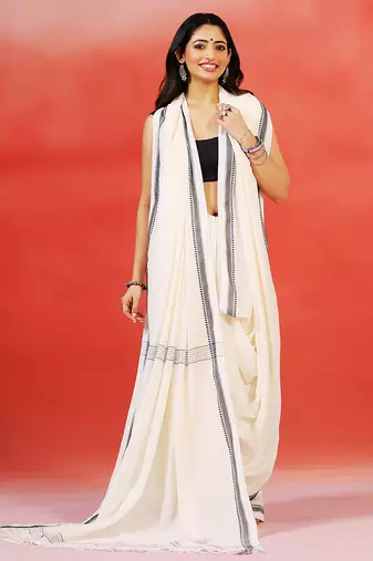 Ivory handloom khadi saree