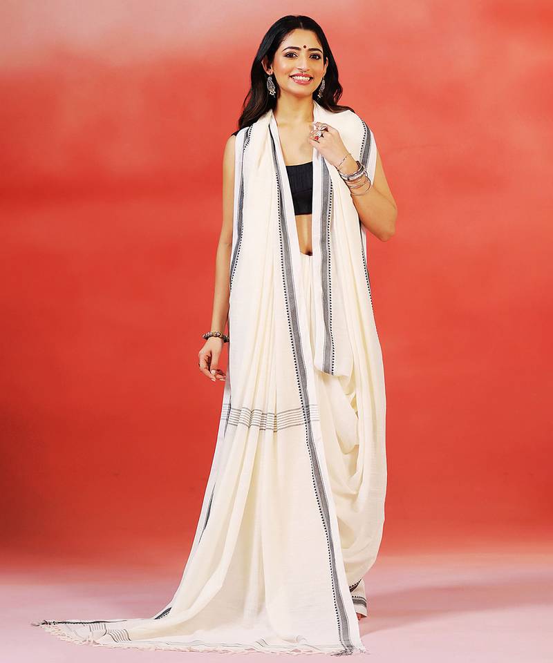 Ivory handloom khadi saree