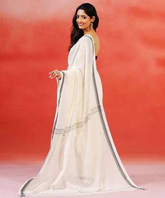 Ivory handloom khadi saree 3
