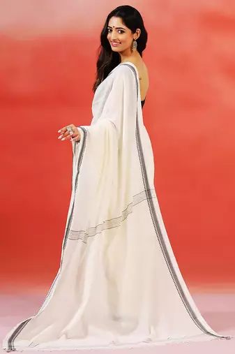 Ivory handloom khadi saree