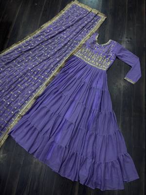lavender georgette readymade anarkali suit with embroidery & Sequin work 3