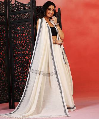 Ivory handloom khadi saree 4