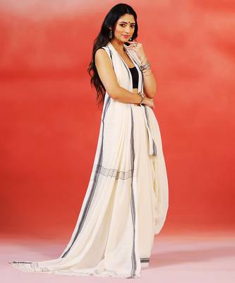 Ivory handloom khadi saree 5