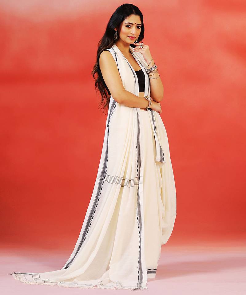 Ivory handloom khadi saree