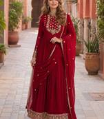 maroon faux georgette readymade anarkali suit with embroidery & sequence work