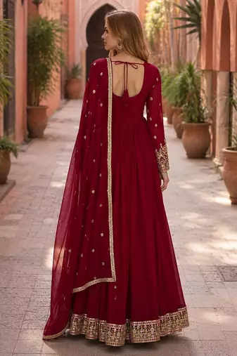 maroon faux georgette readymade anarkali suit with embroidery & Sequin work