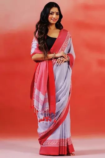 Light grey handloom khadi saree