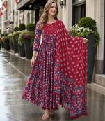 red cotton readymade anarkali suit with floral printed work