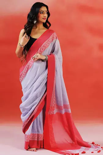 Light grey handloom khadi saree