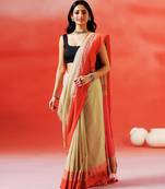 Biscuit beige red handloom khadi saree