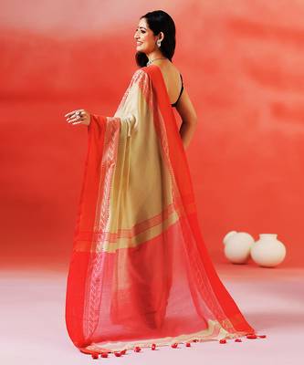 Biscuit beige red handloom khadi saree 5