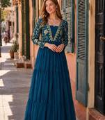 navy faux georgette readymade anarkali suit with embroidery & sequence work