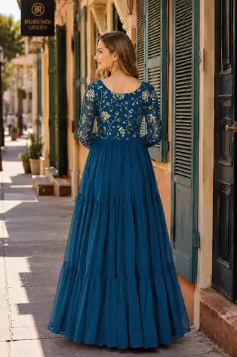 navy faux georgette readymade anarkali suit with embroidery & Sequin work